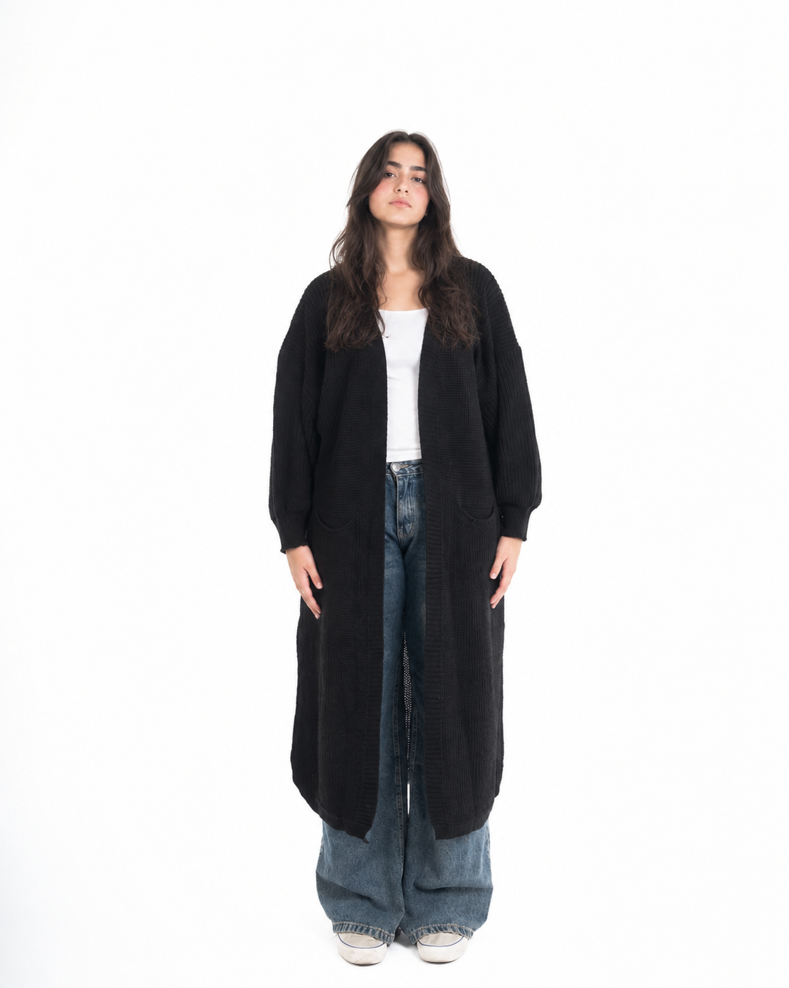 Minimalist Black Cardigan Fashion Portrait Veleno signature knit - Image 1